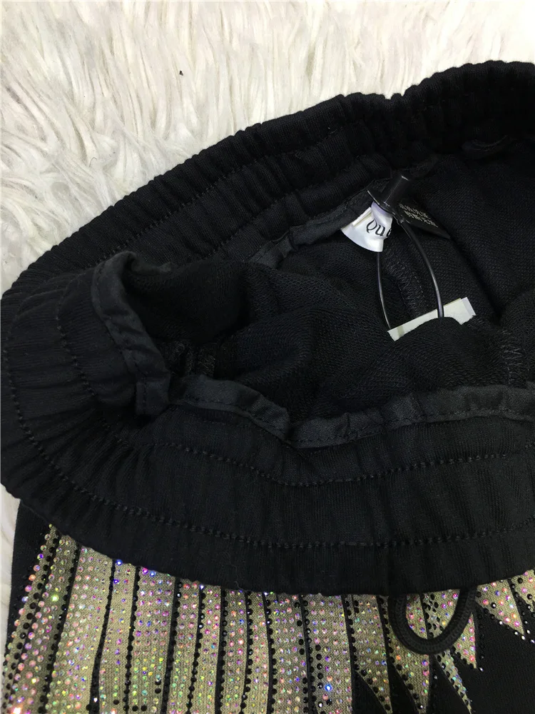 Heavy Industry Rhinestone Wings Black Elastic Waist Shorts Female 2023 Summer High Waist Wide Leg Shorts for Women Booty Shorts