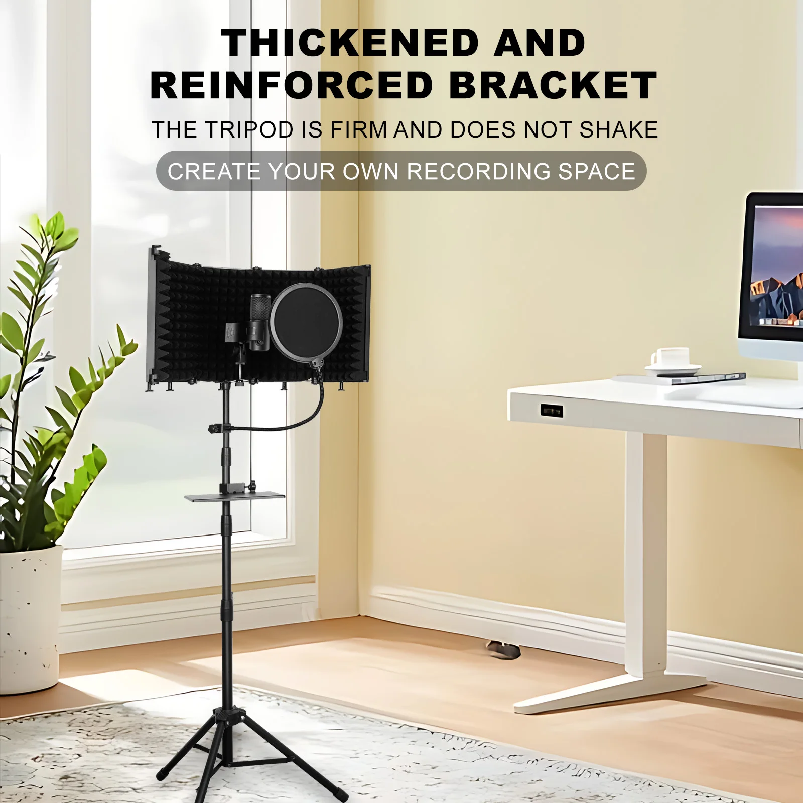스튜디오 마이크 차음 부스 (높이 조절 가능 삼각대 스탠드, 고밀도 폼 팝 필터, 접이식 윈드스크린 포함)