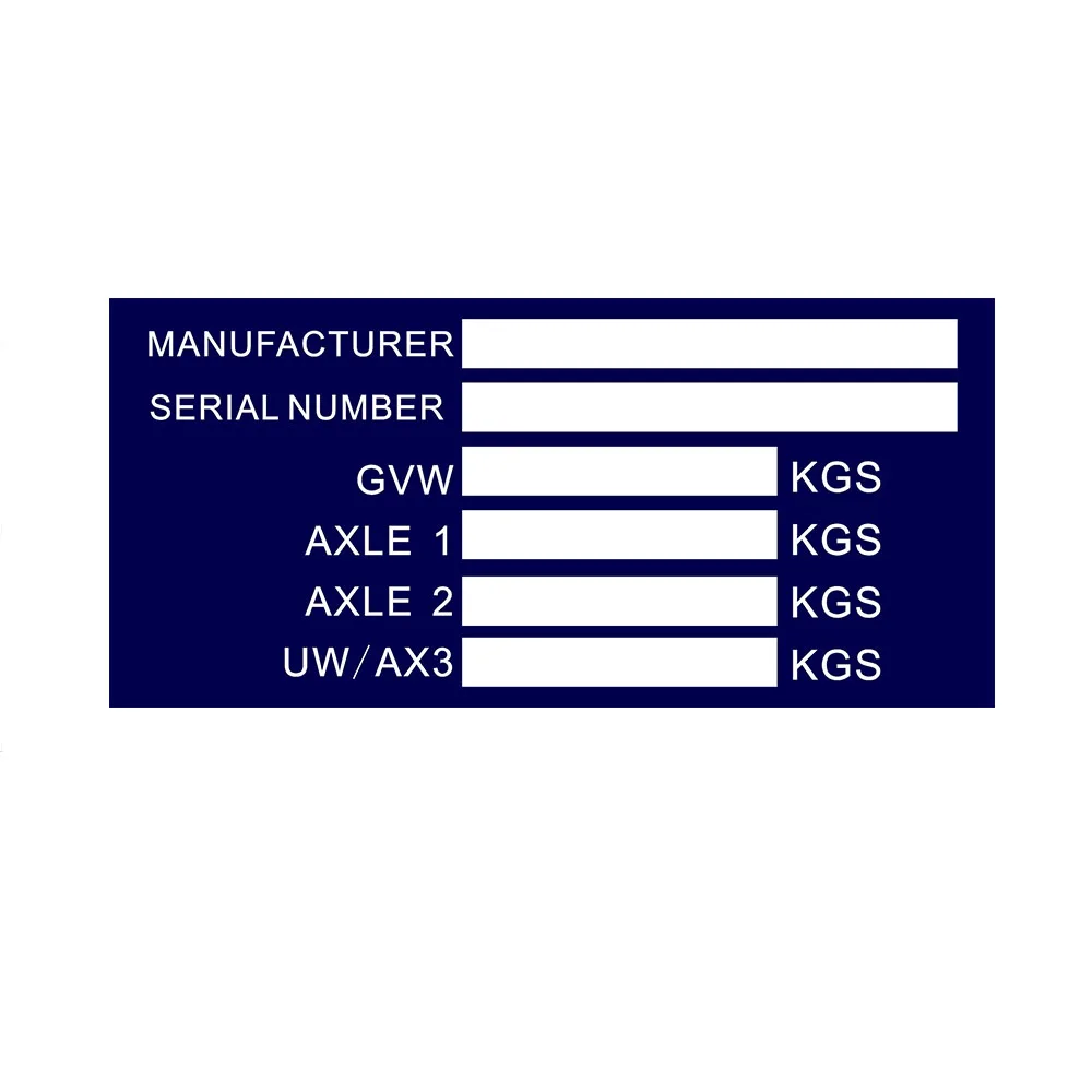 Trailer Weight Plate Double AXLE Plant Chassis Plate ID BLANK VIN PLATES weight plates 2 x 10 kg