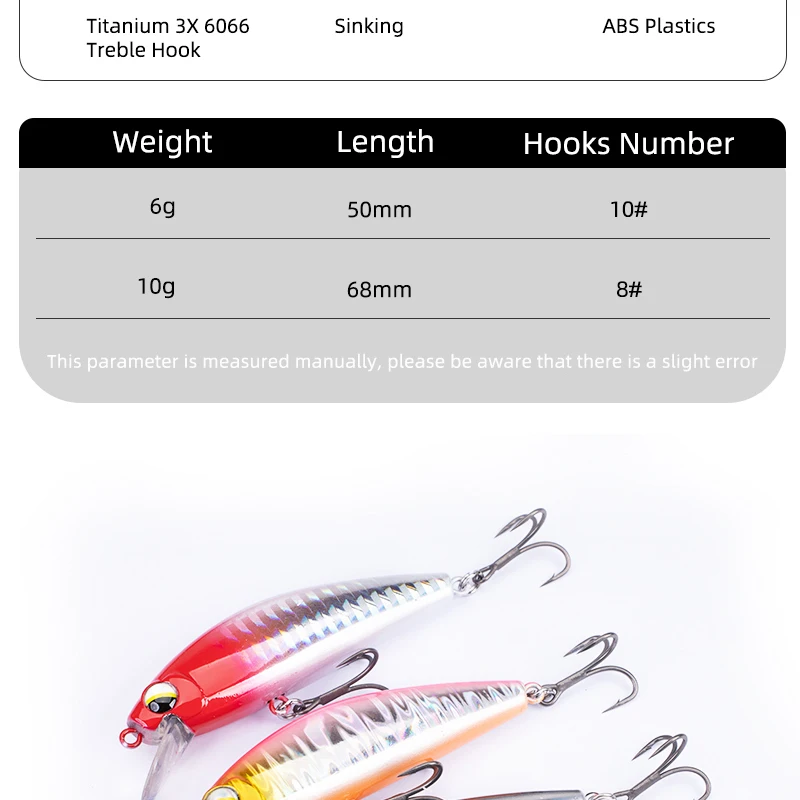 OUTKIT Mini Laser Hard Minnow Sinking Bait 6g10g Wobbler Jerkbait Kurbel Angelköder Haken Bass Pesca Fresh Saltwater Tackle – Detail 3