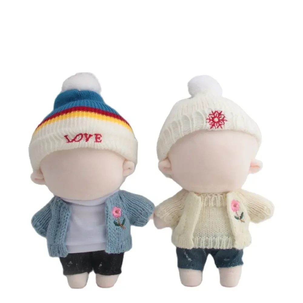 20CM Doll Clothes Suit Cute Plush Toy Clothes Flower Sweater+ Jeans Shorts Stuffed Toys Doll Accessories Doll Supplies Kids Gift
