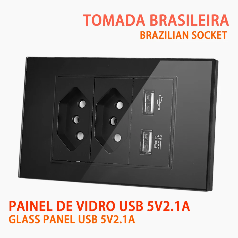 20a Brazil Fast Charging Usb Socket Plug 2a Fast Charging Glass Panel Fireproof Material 110v