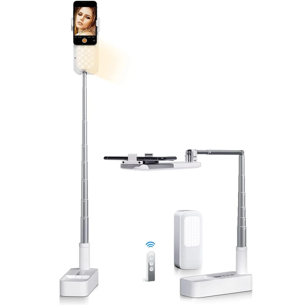 Sports Camera Selfie Stick Selfie Stick Tripod Cell Phone Selfie Stick Smartphone Selfie Stick Selfie Stick Phone Selfie Tripod Extendable Selfie Stand 360&deg; Rotation Phone Holder Rechargeable Wireless Foldable 7 LED Fill Light for Live Video Recording