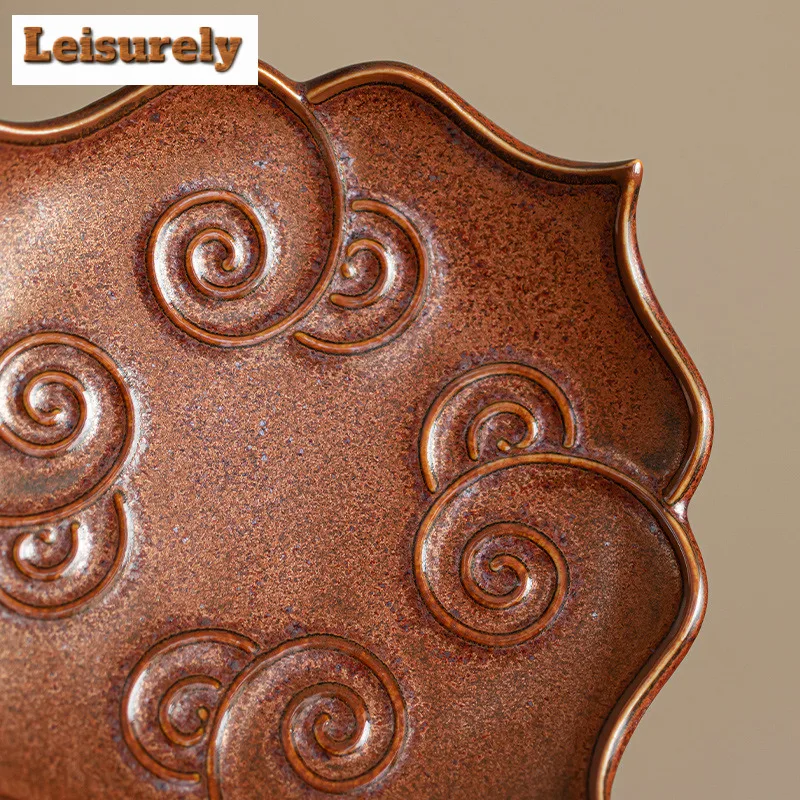 Lotus Cloud Fruit Dishes Antique Pastry Plate Refreshment Fruit Plate Candy Bar Trinket Dish Household Serving Tray Decoration