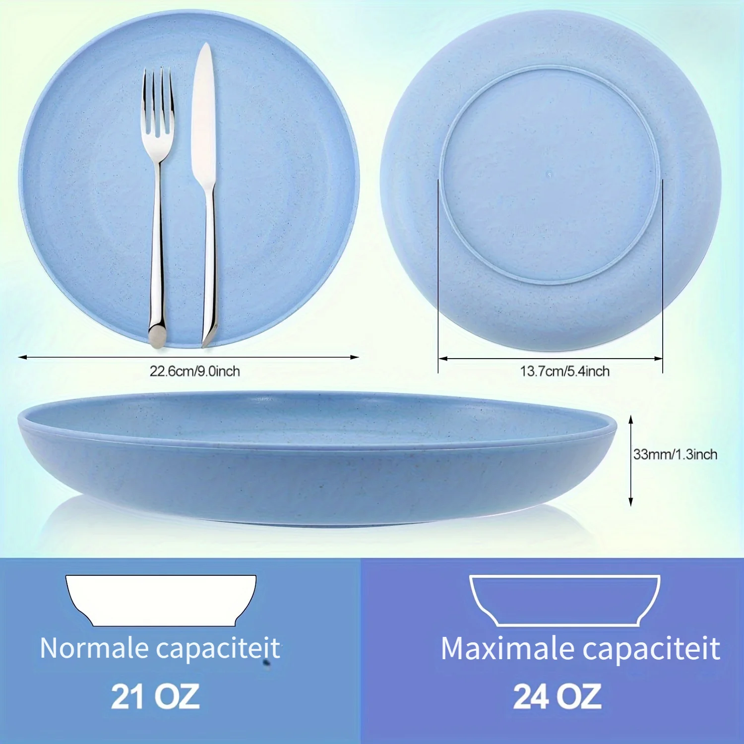 9Inch Lightweight Wheat Straw Plastic Plates Reusable Assorted Colors Dinnerware Sets Dishwasher Safe 1PCS/12PCS