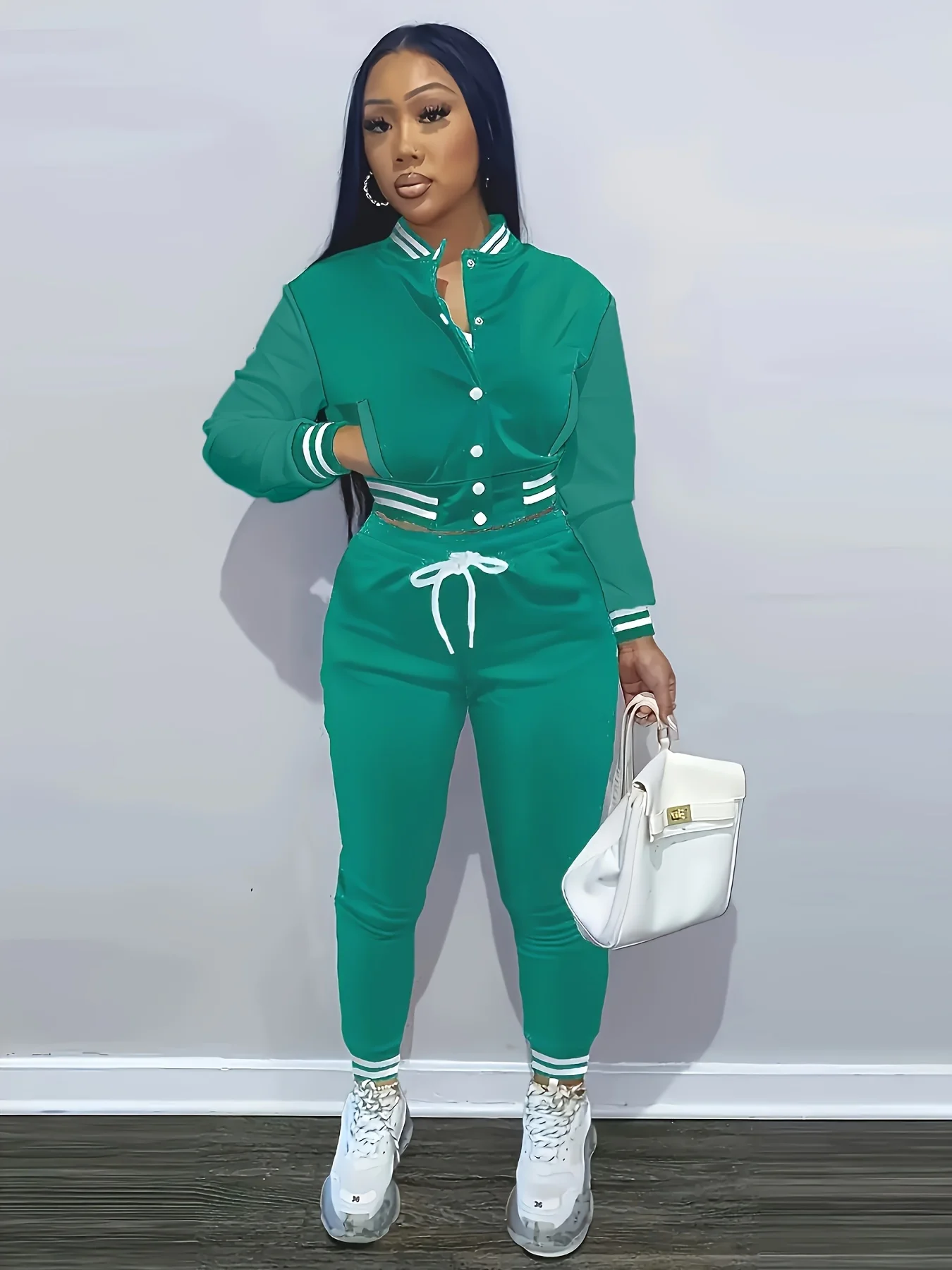 Spring and Autumn Europe and the United States Pop Women's Pure Color Jacket Single-breasted Baseball Suit Women's Sports Two-pi
