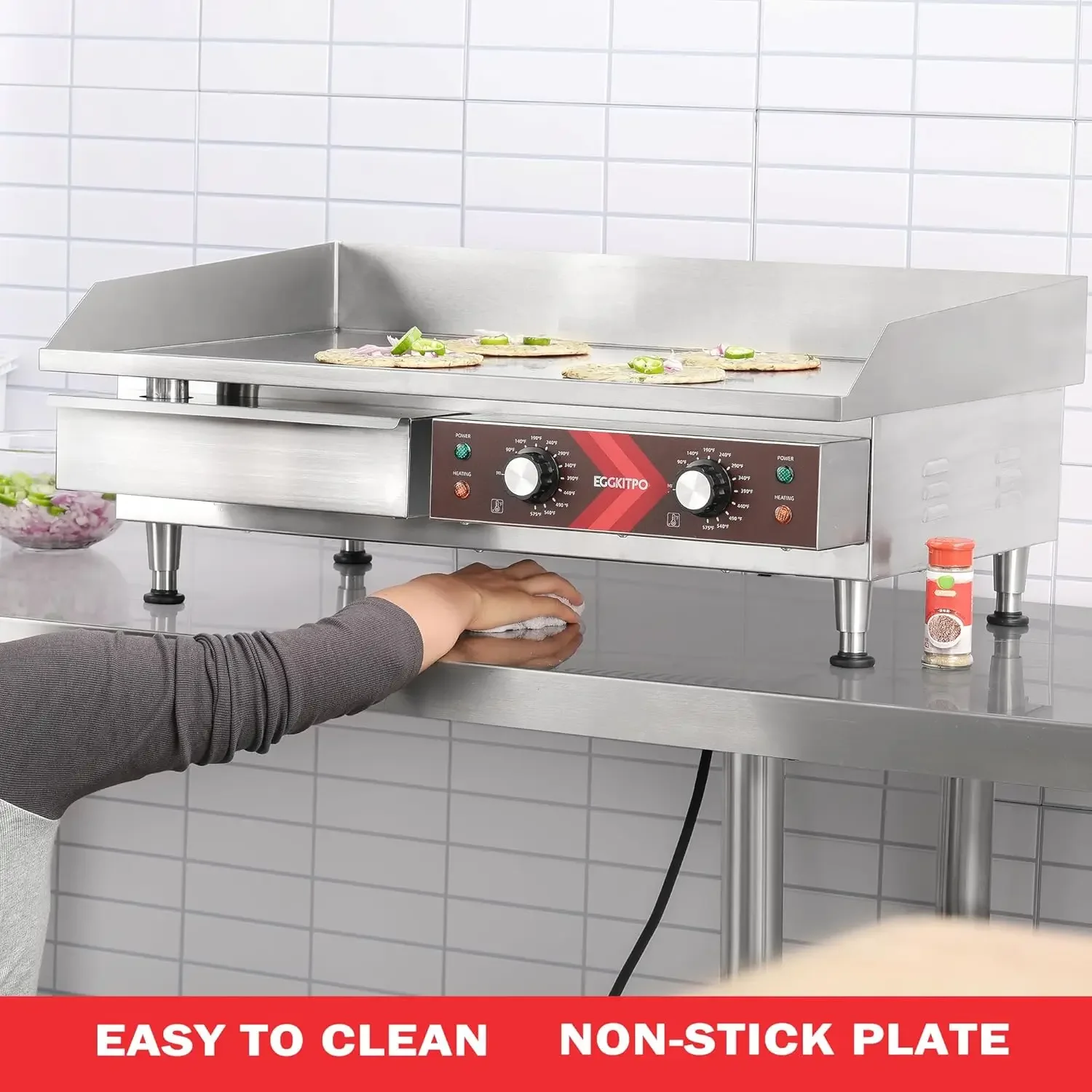 Electric Griddle 29 Inch Large Countertop Griddle Non-Stick Flat Top Grill Stainless Steel Teppanyaki Griddle with Adjustable Te 4