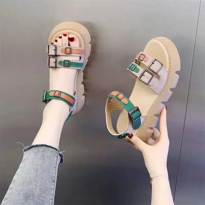 

Summer Shoes for Women 2023 New Retor Open Toe Women's Platform Sandals Punk Metal Buckle Ankle Strap Ladies Casual Sandalias