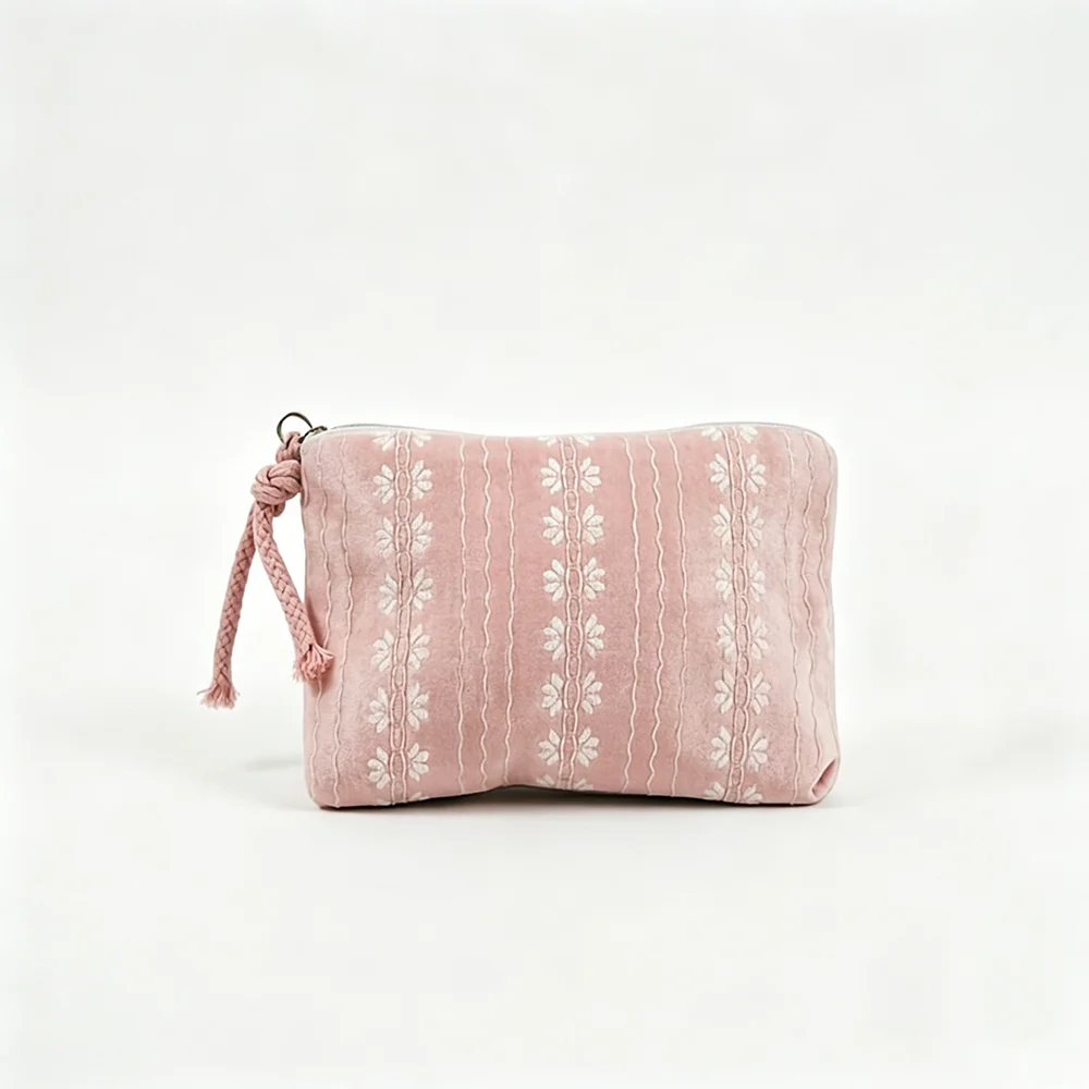 Chic Pink Striped Makeup and Accessories Bag