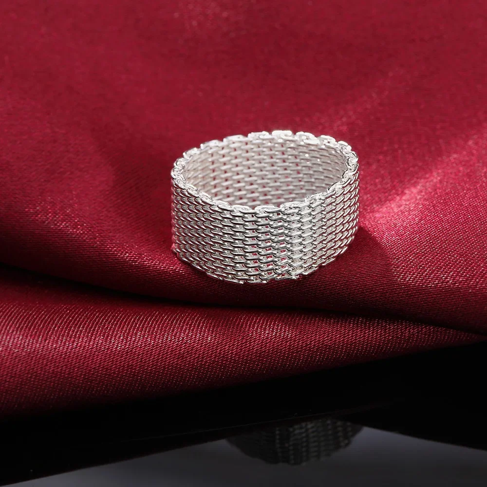 

Hot Classic 925 Sterling Silver Charms Simple Net Rings Lady Fine Jewelry for Women Men Size 6 7 8 9 10 Fashion Wedding Gifts
