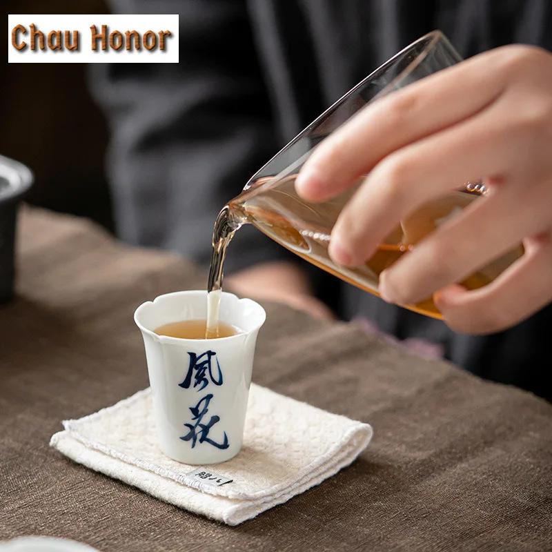 2pc/Set Handwritten Calligraphy Art Ceramic Tea Cup Thin Tire Personal Small Master Cup Household Kung Fu TeaCup Teaware 30ml