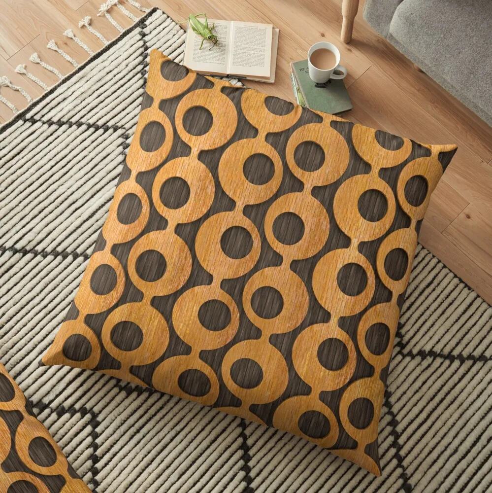 

Mid-Century Wood Furniture Pattern Floor Pillow Plaid Sofa
