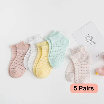 5Pairs/lot 2-9Y Baby Socks Summer Cotton Plaid Thin Kids Socks Solid Colorful Girls Mesh Cute Newborn Boy Toddler Socks Baby