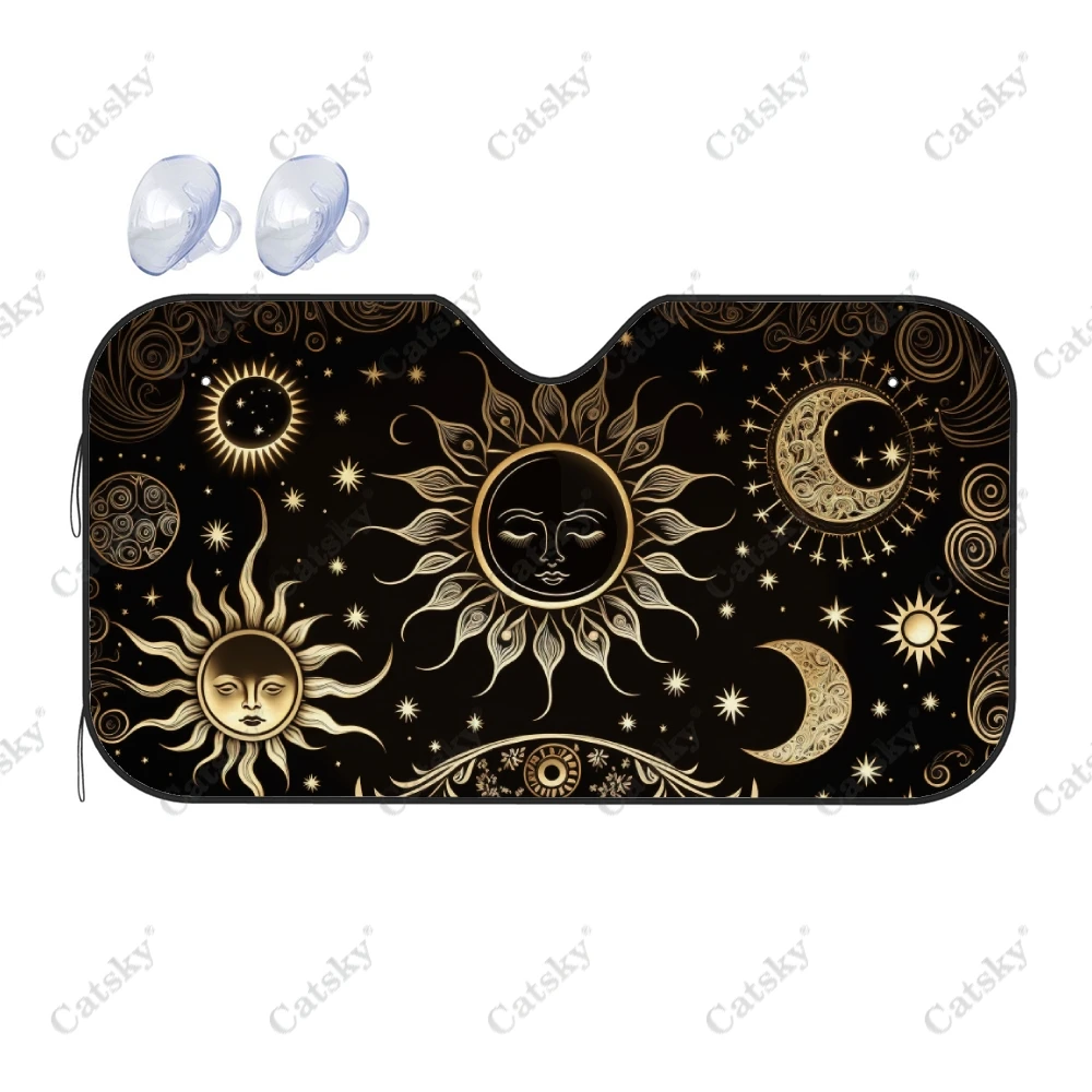 

Mystical Golden Stars Moon Car Windshield Sunshade, Front Auto Car Windshield Sun Shade Blocks Uv Rays Sun Visor Protector