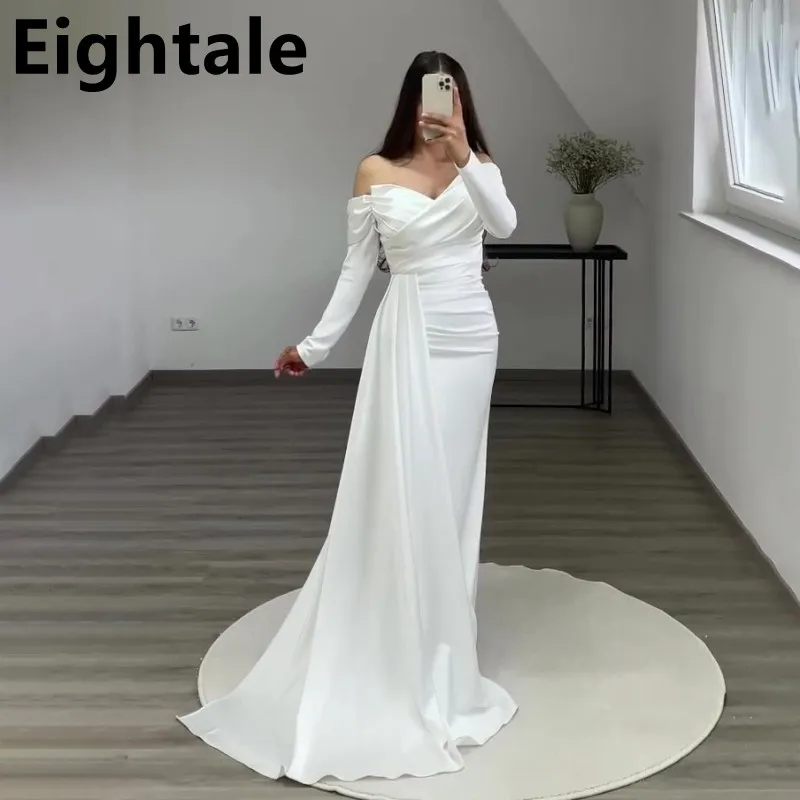 

Женское вечернее платье-русалка, белое плиссированное платье с открытыми плечами и длинным рукавом, для свадьбы и выпускного вечера, 2022