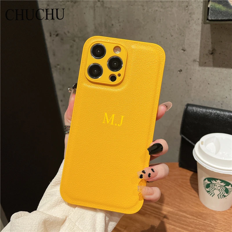 thumbnail image 1 of Luxury Custom Name DIY Leather Soft Case For iPhone 15 Pro Max 14 Pro Max 11 12 13 X S XR 7 8 Plus SE3 Personalize Initial Cover, 1 of 5