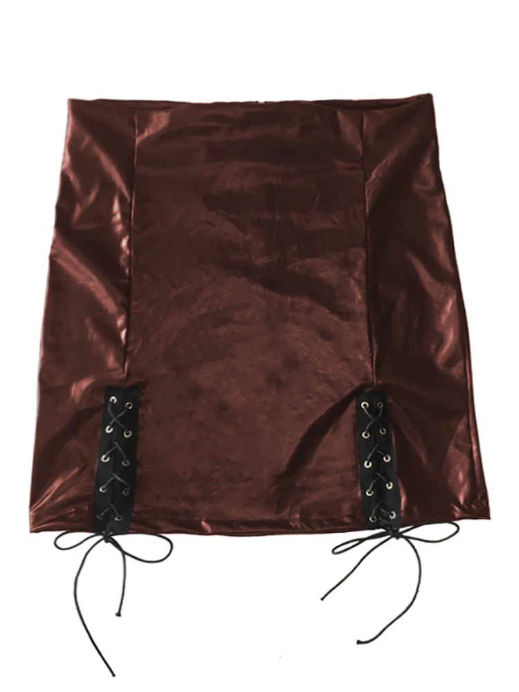 Hollow Out Pu Split Women's Mini Skirt Slim Elastic Bandage Summer 2022 New Faux Leather Solid Black Pencil Skirt Streetwear Y2K black midi skirt Skirts
