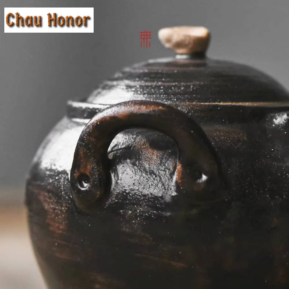 150ml Japanese Rough Pottery Treasure Bottle Pot Creative Handcrafted Tool Teapot Retro Tea Making Hand Grab Kettle Gift Box