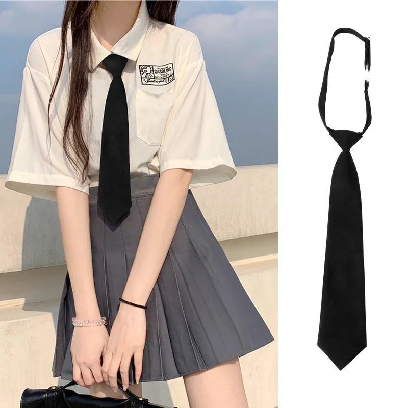JK Ties Women Solid Black Neck Tie Girls Japanese Style for Jk Uniform Cute Necktie Plaid Uniform School Accessories woven necktie necktie set