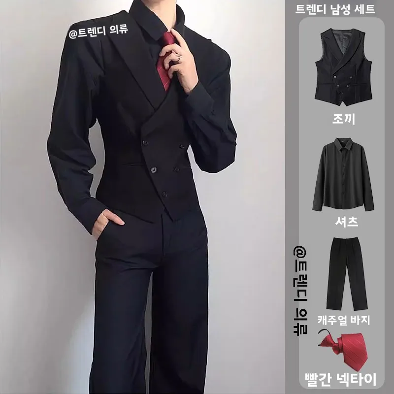 슬림핏 남성 정장 조끼 세트, 노치드 칼라, 민소매, 브리티시 스타일, 더블 브레스티드, 스탠다드 길이, 캐주얼 아우터웨어