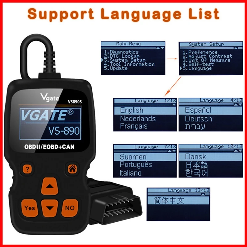 Universal Vgate Vs890 Vs890s For Maxiscan Obd2 Can Car Bus Engine Fault Reader Code Analyzer Vs-890S Scanner Diagnostic Tool