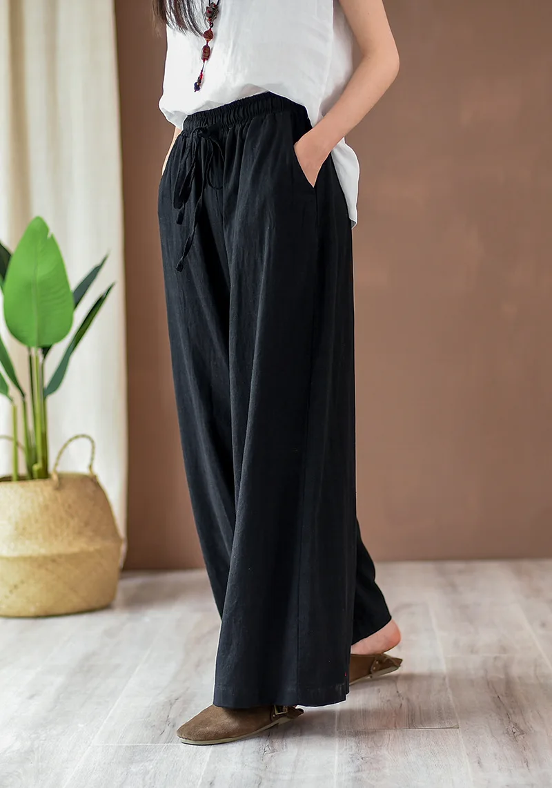 cropped leggings Full Length Wide Leg Pants Vintage Loose Elastic Waist Solid Color 2022 New Summer Clothes Pockets Women Pants RV874 carhartt pants