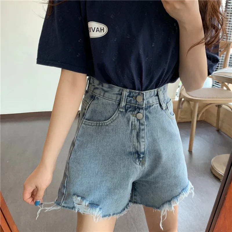 2021 Summer New High Waist Jeans Shorts Women Loose Thin A-line Wide Leg Pants Hot Pants Button Tide Fashion Denim Shorts Female zara shorts