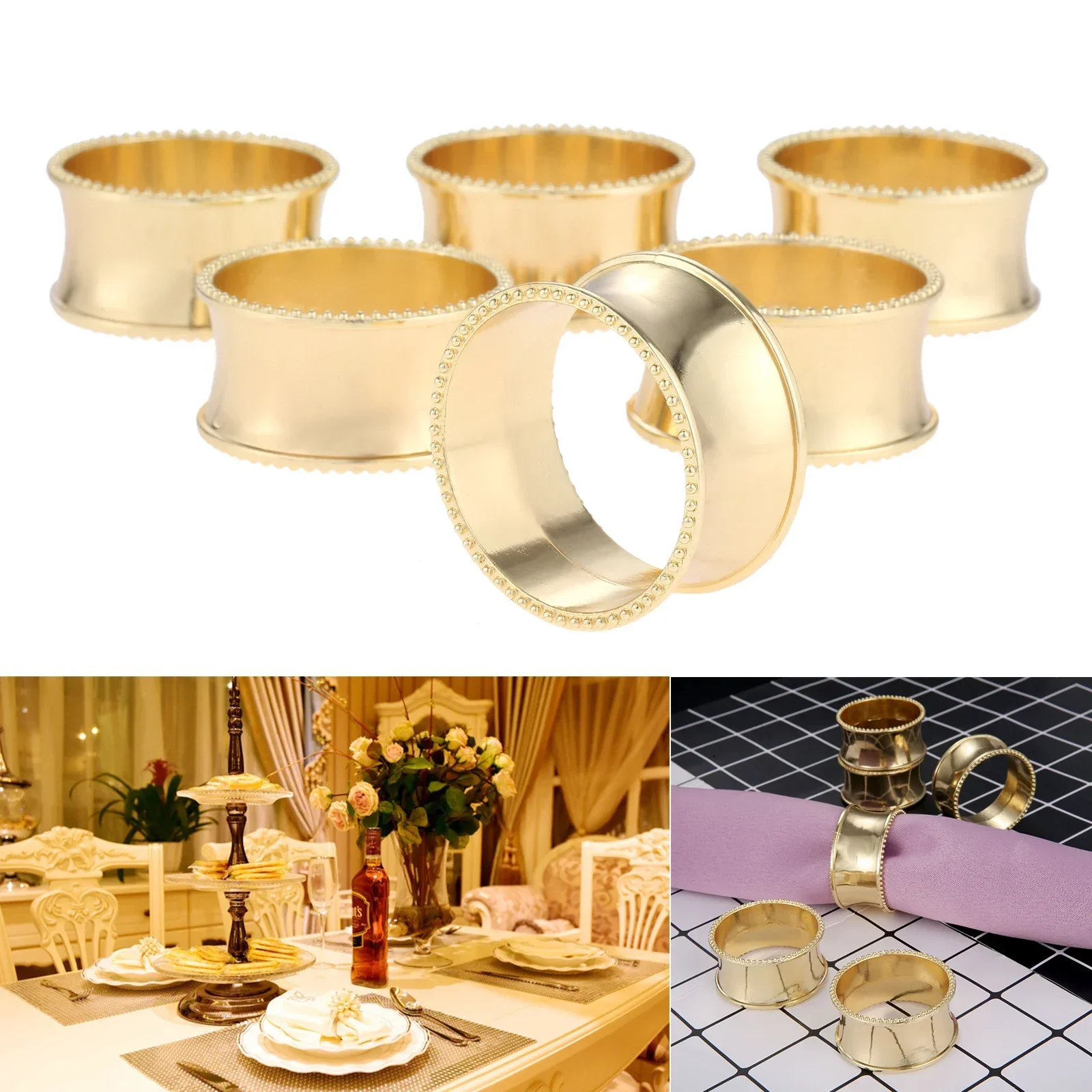 6Pcs Metal Modern Round Napkin Rings Napkin Buckle Holder Cloth Ring Household Hotel Dinner Table Serviette Exquisite Decoration