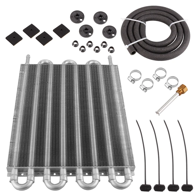 Universal 15.5" Aluminum Radiator & Transmission Oil Cooler Kit With 7" Fan - 6 Rows, 3/8" Fittings