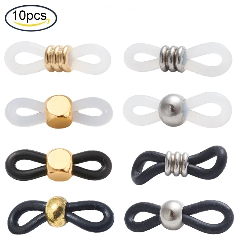 10pcs Eyeglass Holders Glasses Rubber Loop Ends With 302 Stainless