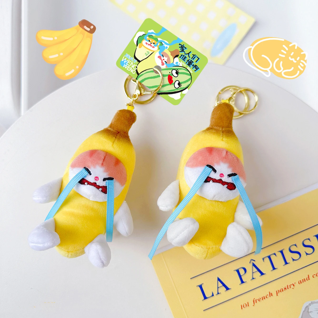 Crying Banana Cat Plush Keychain Doll