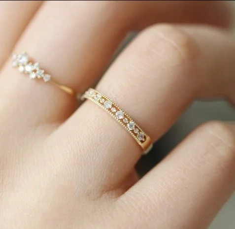 Trendy Elegant Dainty Rings For Women Romantic Women's Ring Shiny Zircon Gold Color Thin Finger Ring Accessories Jewelry KCR088 2