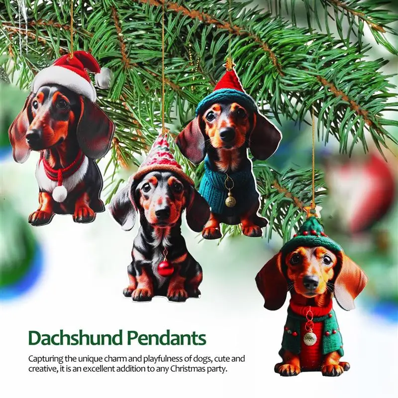 9 Adornos Navideños De Perro Salchicha De Acrílico - Colgantes Para Árbol De Navidad, 8 Cm, Divertidos