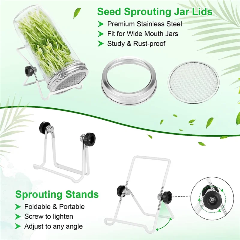 Sprouting Kit,Stainless Steel Sprouting Jar Lids Stands Jar Screen Lids For Regular Mouth Canning