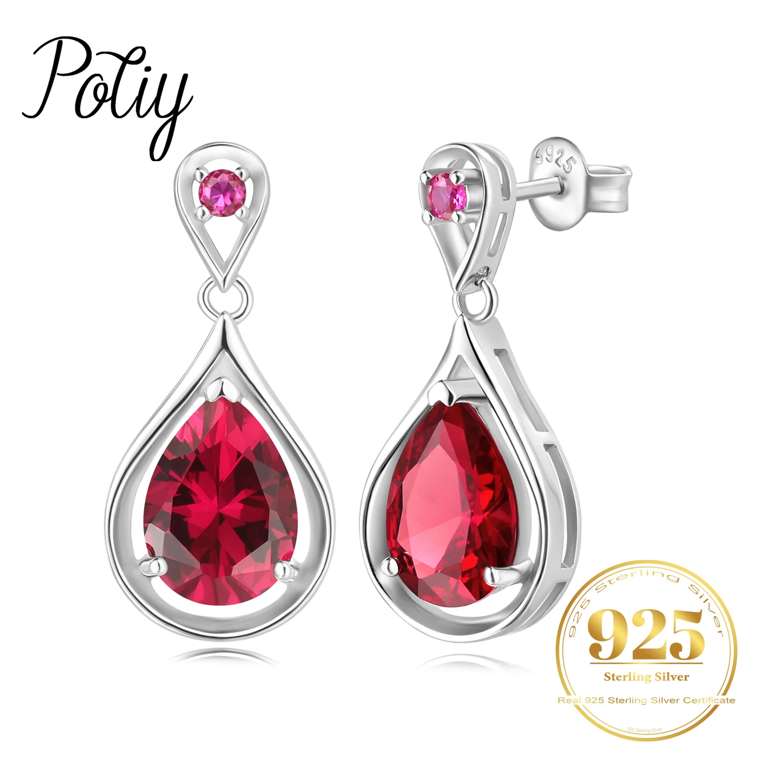 

Potiy Pear Shape 7.5ct Created Ruby Drop Earrings elegant women 925 Sterling Silver for Women Daily Jewelry Valentine's day gift