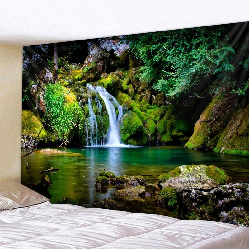 Tapestry decor Natural Forest Landscape Tapestry Psychedelic Scene Mandala Home Art Decorative Tapestry Hippie Bohemian Yoga Mattress Sheet