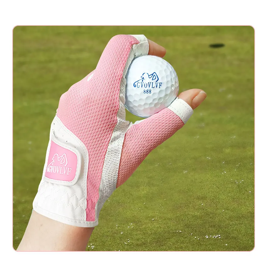 GVOVLVF1 Pair Golf Gloves for Women Half 1/3 Finger Soft Leather Breathable Extra Grip Accessories Fit Ladies Girls Sport