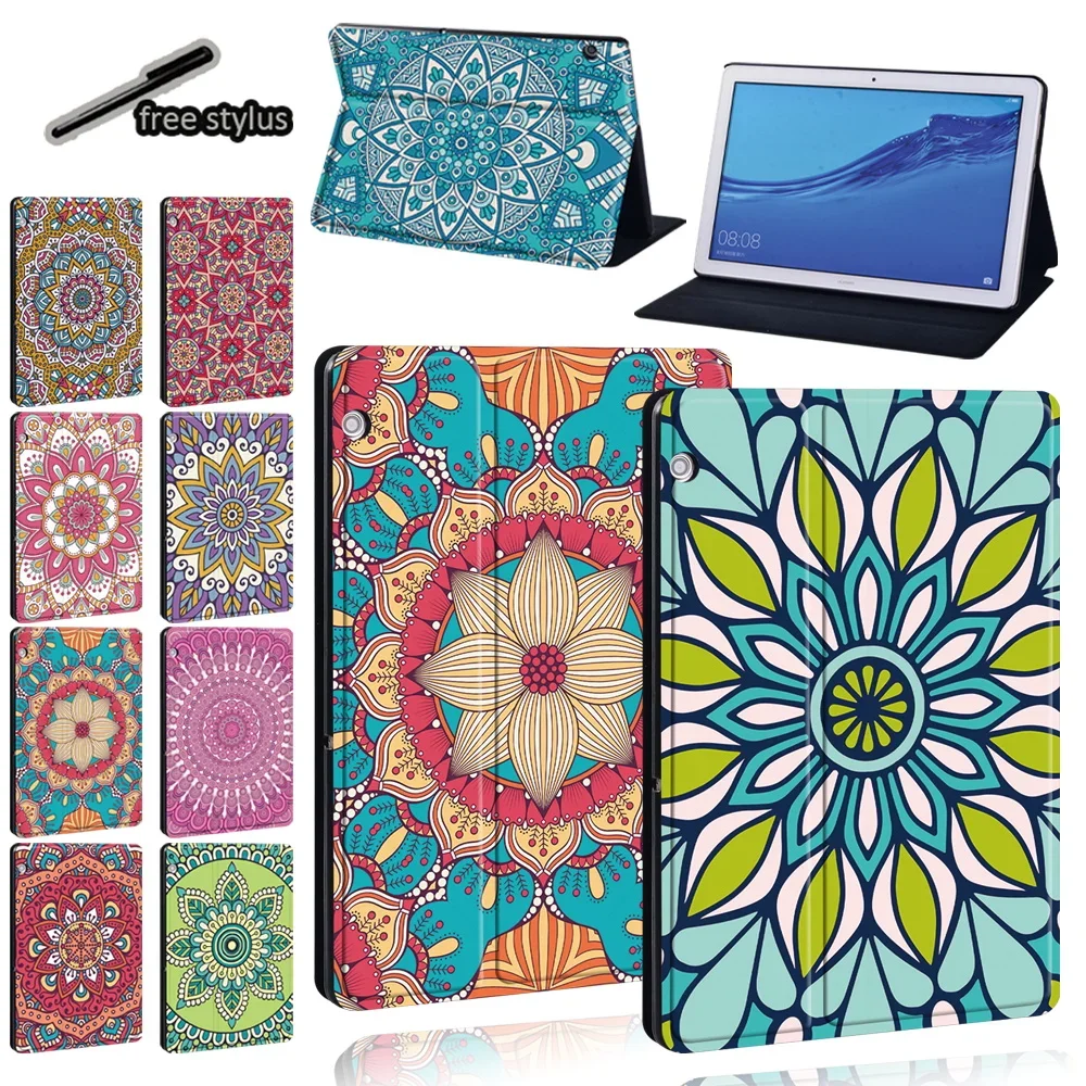 Per Huawei Mediapad M5 Lite 10.1/M5 10.8/Mediapad T5 10 10.1/T3 8.0/T3 10 9.6 Pollici Tablet Mandala Series Cover Case + Stylus