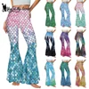 [You're My Secret] Women Mermaid Style Bell Bottom Pants Fish Scale Print Elastic High Waisted Sexy Colorful Shiny Flare Pants 1