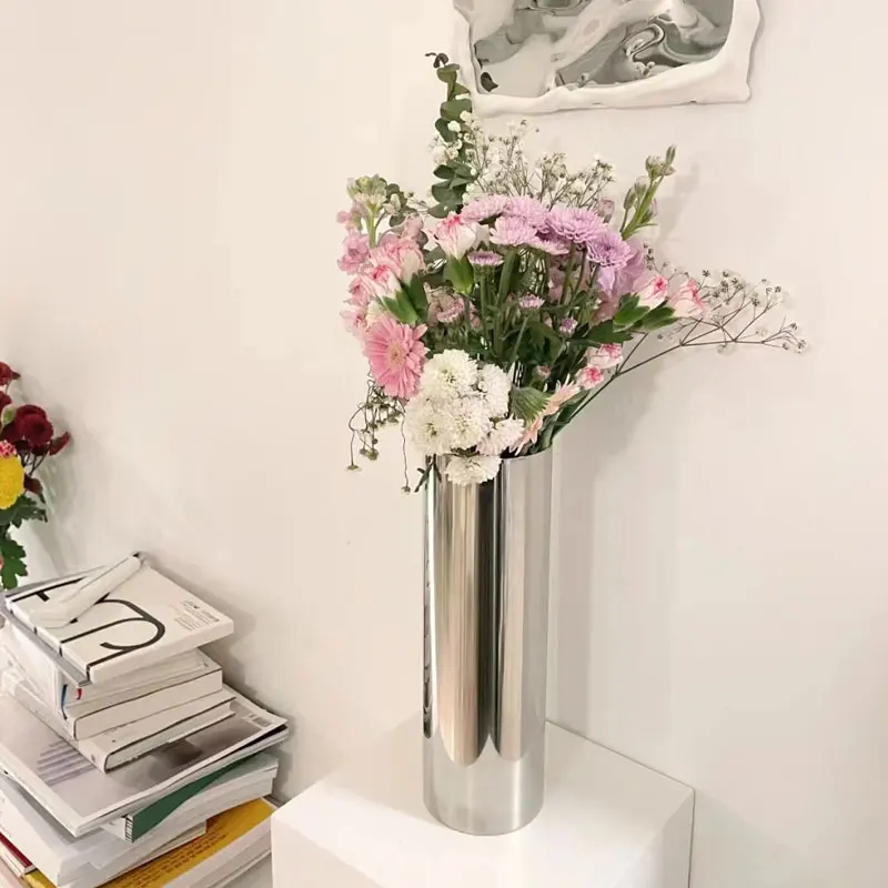 9x28Hcm SUS304 Stainless Steel Vase Decorative Centerpiece For Home or Wedding (Silver) 3
