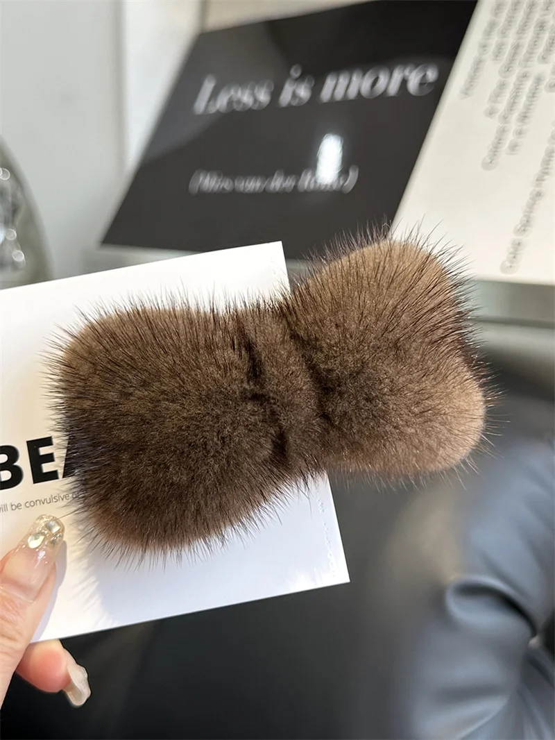 Hair Clips hair accessories Luxury Real Mink Fur Hair Larg Bowknot Hairpin Side Clip Net Red Cute Olush Fur Headdress Shiny Hair Scratch Accessories Gifts