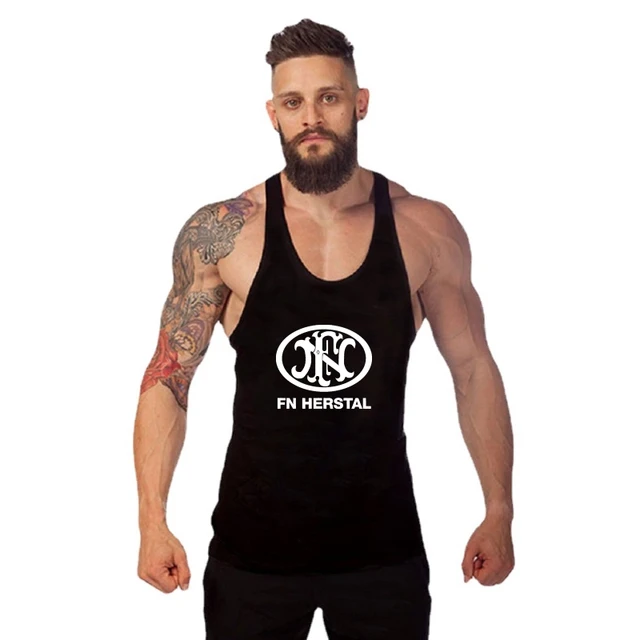 New FN Herstal Logo sleeveless black men gym clothing