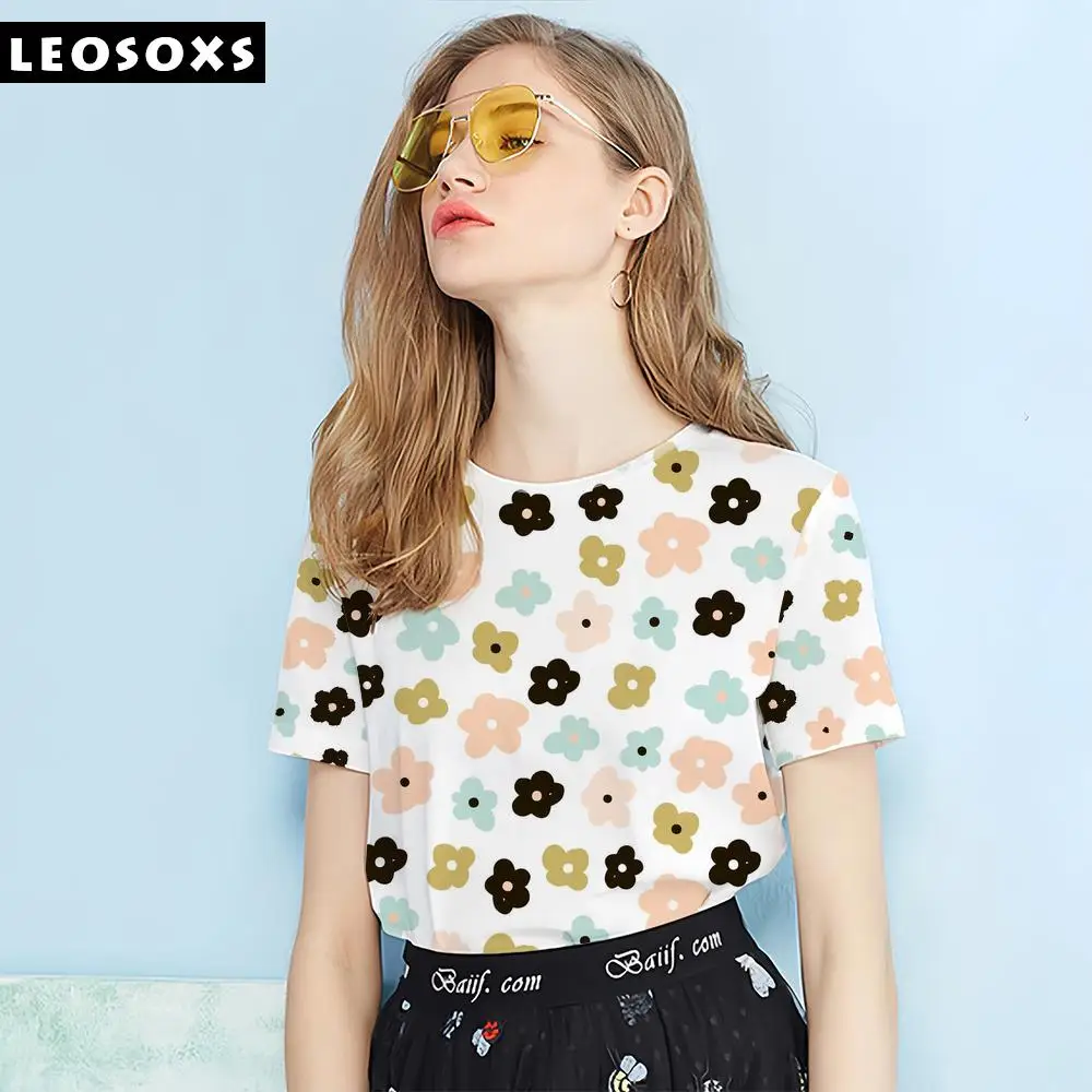 

Всесезонная футболка для девочек 90-х с забавным 3D принтом, коротким рукавом и круглым вырезом, летняя коллекция 2024 года, в стиле преппи, легкая, обычная