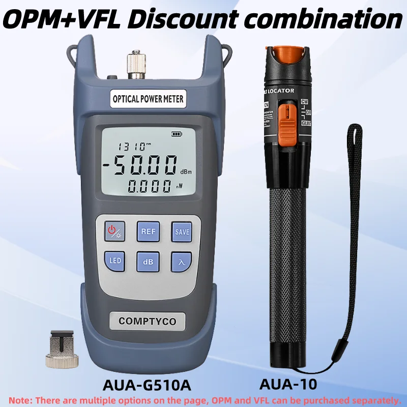 

Optical Power Meter(OPM -50 ~+26dBm)&Visual Fault Locator(10/1/20/30/50mw VFL) FTTH Fiber Optic Cable Tester Tool Kit (Optional)