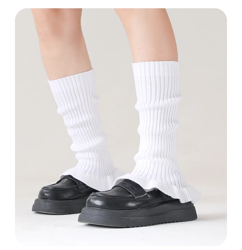 Herbst Winter Frauen Rüschen Gerippte Beinlinge JK Echte Wolle Mischung Knöchel Trim Boot Socken Fuß Abdeckung Druck-Freies Y2k 2025 – Detail 17