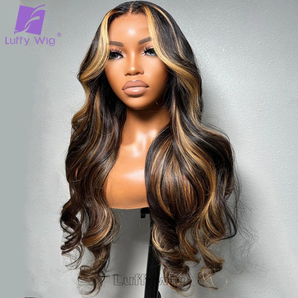 

Ombre Highlight 13x6 HD Lace Front Wigs Preplucked Honey Blonde Wavy Human Hair Wigs Glueless for Women Transparent Frontal Wig