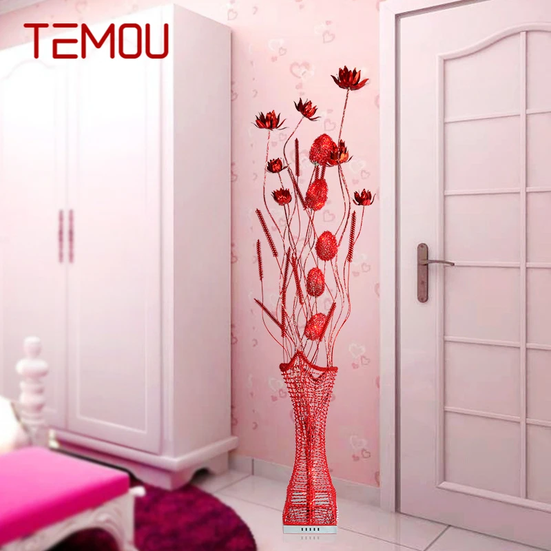 

TEMOU Nordic Red Floor Lamp Modern Art Flower Living Room Sofa Bedroom Wedding LED Originality Decorative Standing Light