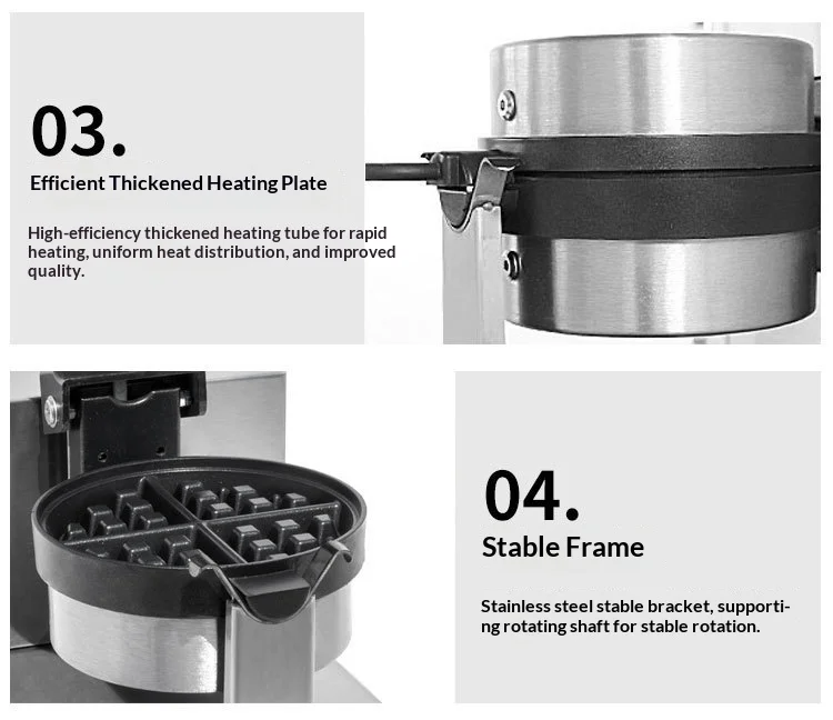 Electric Rotating Waffle Machine 50-250℃ Temp Control180° Flip Function Double-S