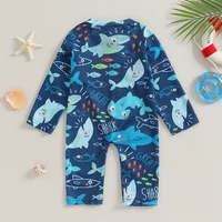 0-24months Baby Boys Rash Guard Swimwear Long Sleeve Zip-Up Shark Spider Print One_piece Swimsuit For Infant Boys 2