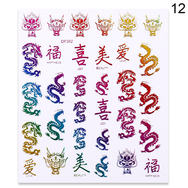 Pcs Gold 3D Nail Stickers Colorful Dragon Phoenix Transfer Sticker Adhensive Slider Decals Nail Art Decorations Manicure Wraps